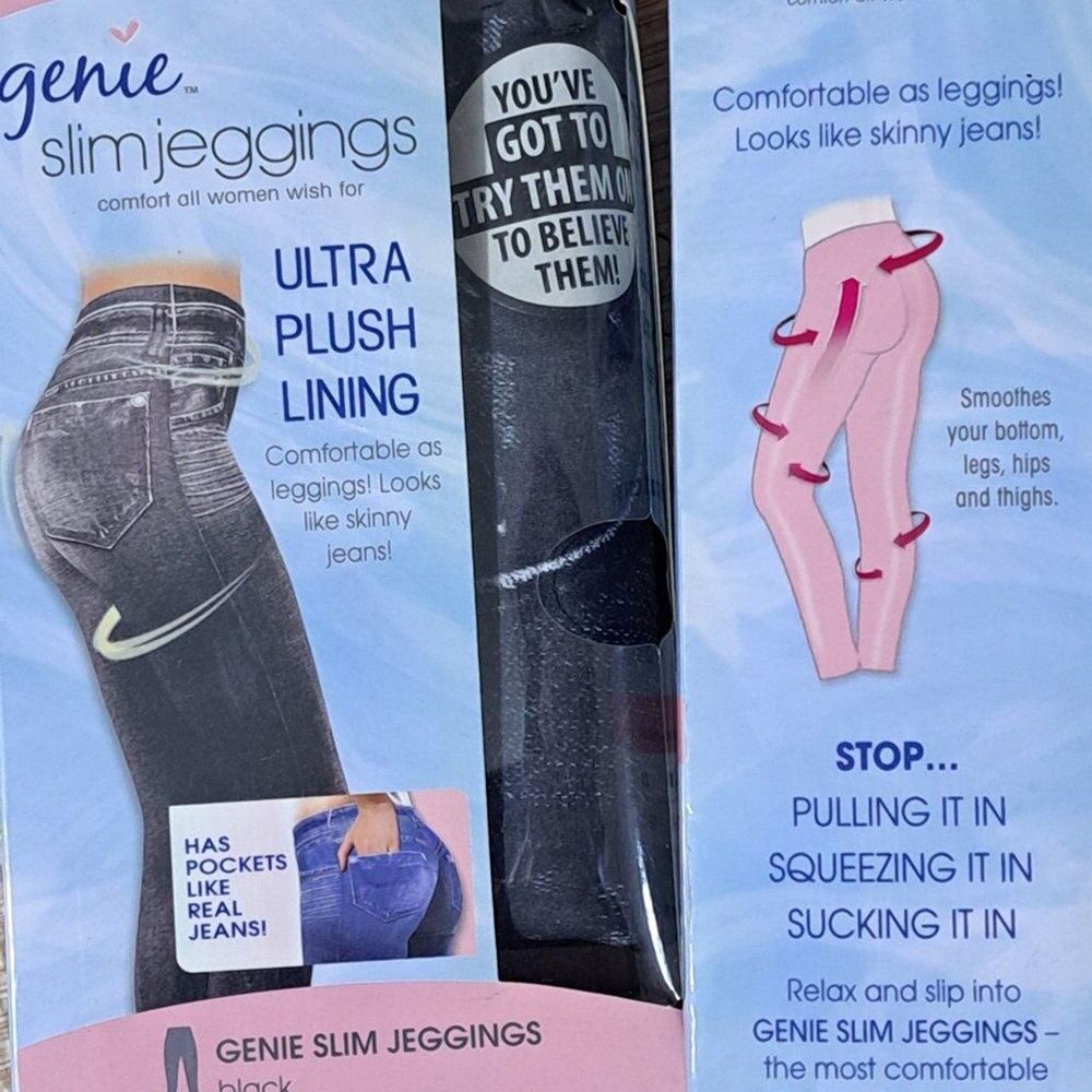 Genie 2Pk As Seen on TV Ultra Soft Plush Lining Black Jeggings Women's S/M - Picture 9 of 9